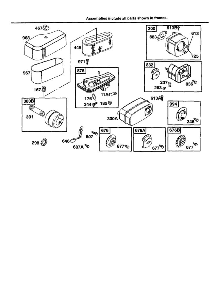 Exhaust Muffler Diagram and Parts List for 28B700-28B799 0001-0008-0009 Briggs and Stratton Engine